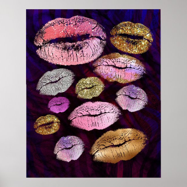 Glitter Sparkly Kiss Läppar Beauty Makeup Trendig Poster (Framsidan)