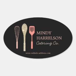 Glitter Spoon Whisk Spatula Bakery Catering Black Ovalt Klistermärke