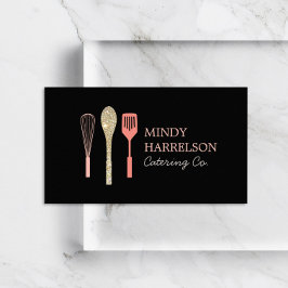 Glitter Spoon Whisk Spatula Bakery Catering Black Visitkort