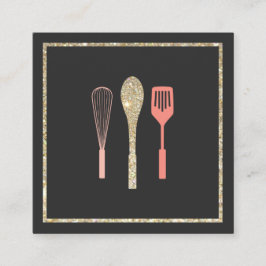 Glitter Spoon Whisk Spatula Bakery Catering Logoty Fyrkantigt Visitkort