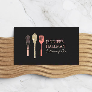 Glitter Spoon Whisk Spatula Logotyp Mörk Grått Visitkort