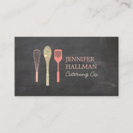 Glitter Spoon Whisk Spatula Logotyp på Chalkboard Visitkort