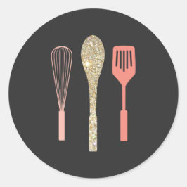 Glitter Spoon Whisk Spatula Runt Klistermärke
