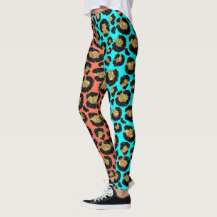 Glitter Spots Päls Leopard 80-talet Sten Turquise  Leggings