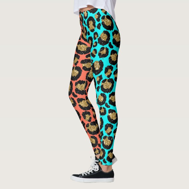 Glitter Spots Päls Leopard 80-talet Sten Turquise  Leggings (Vänster)