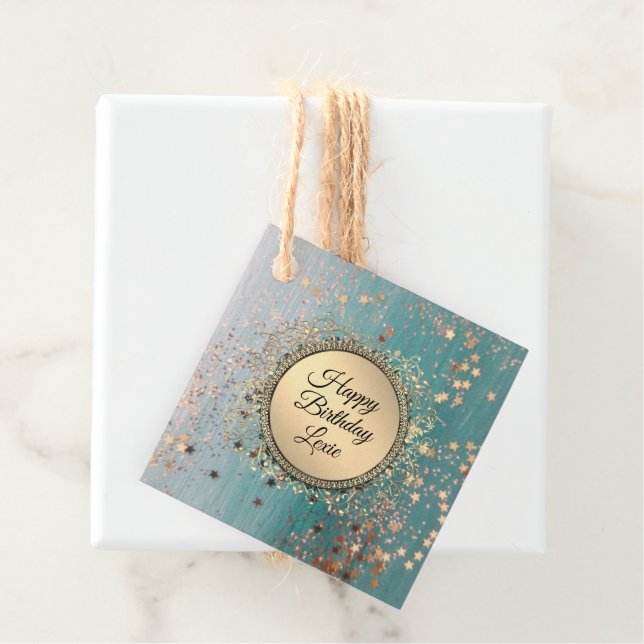 Glitter Stardust Blue Teal Personlig Birthday Gåvor Etiketter (På plats)