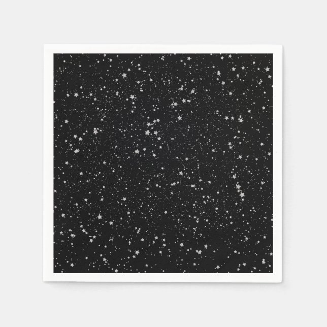 Glitter Stars2 - Silver Black Pappersservett (Framsidan)