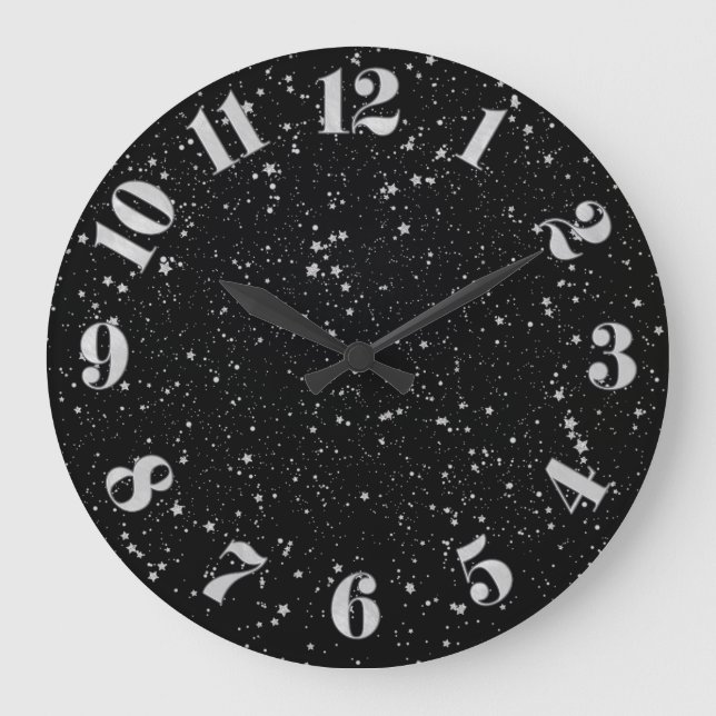 Glitter Stars2 - Silver Black Stor Klocka (Framsida)
