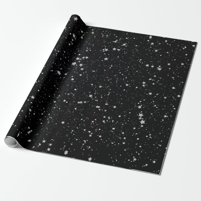 Glitter Stars2 - Silversvart Presentpapper (Utrullad)