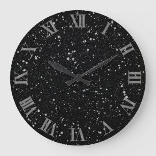 Glitter Stars2 - Silversvart Stor Klocka