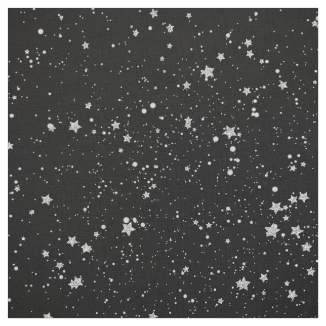 Glitter Stars2 - Silversvart Tyg (Provkarta)