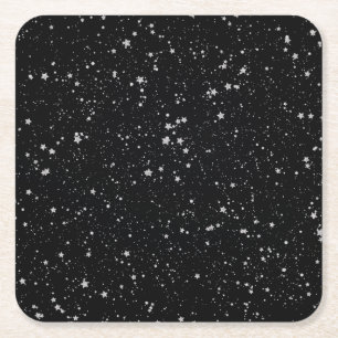 Glitter Stars2 - Silversvart Underlägg Papper Kvadrat