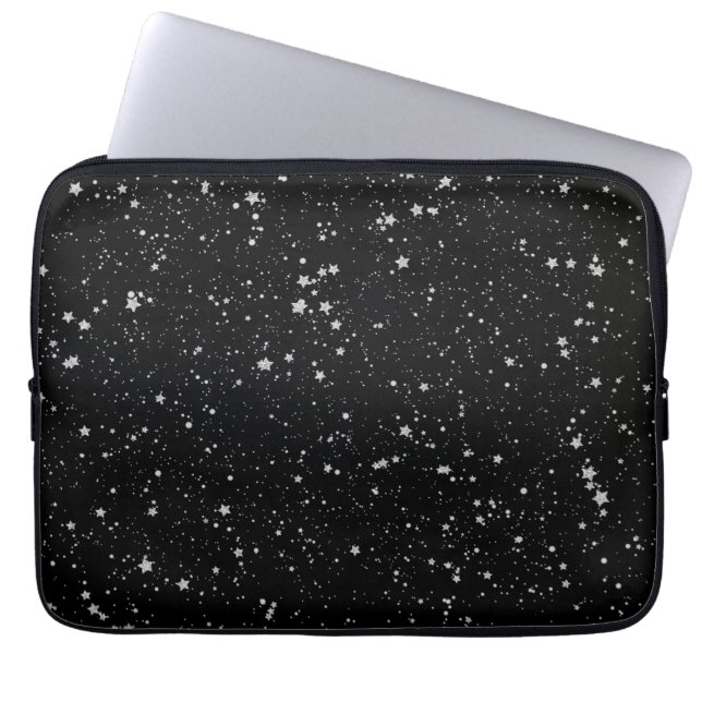 Glitter Stars2 - svart Silver Laptop Fodral (Framsidan)