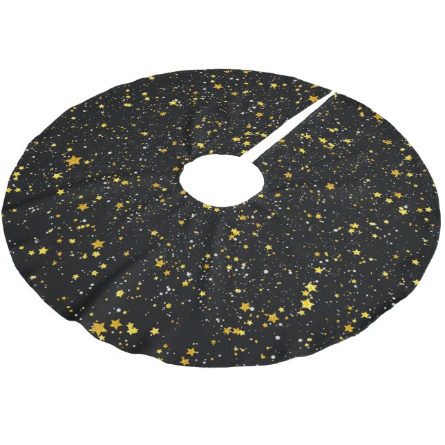 Glitter Stars3 - Guldsvart Julgransmatta Borstad Polyester (Vinklad)