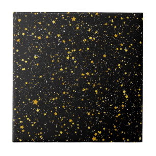Glitter Stars3 - Guldsvart Kakelplatta