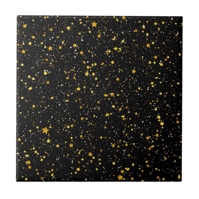 Glitter Stars3 - Guldsvart Kakelplatta (Framsidan)