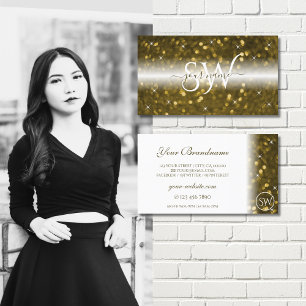 Glitter Stars Initialer i Guld, lyxvit, Visitkort