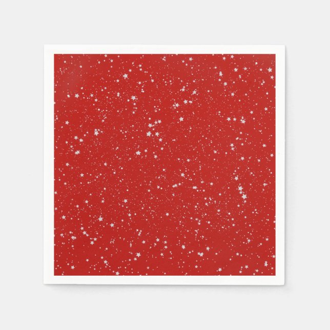 Glitter Stars - Silver Red Pappersservett (Framsidan)