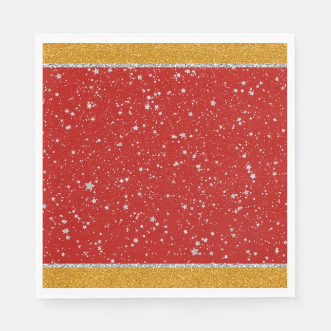 Glitter Stars - Silver Red Pappersservett (Framsidan)
