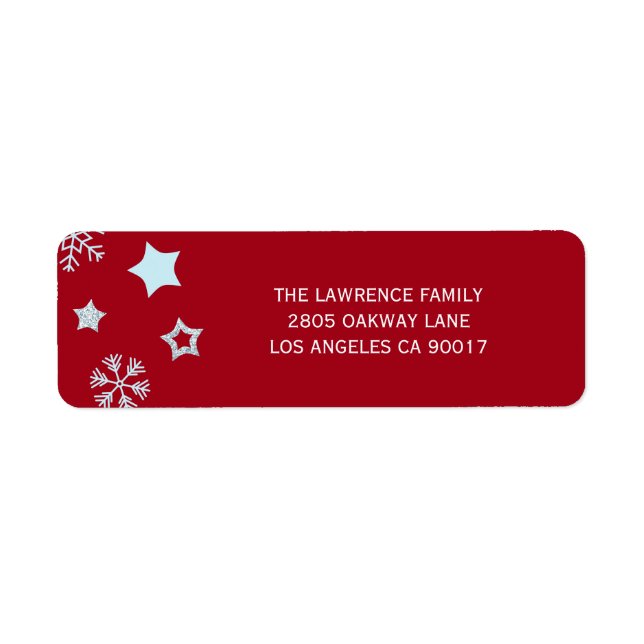 Glitter Stars Snöflingor Red jul Adress Returadress Etikett (Framsidan)