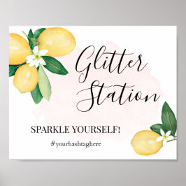 Glitter Station Citroner Rosa Bröllopsduschskylt Poster