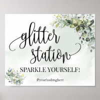 Glitter station-skylt med eucalyptus succulous-dus