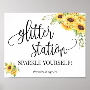 Glitter station-skylten solblommor möhippa poster