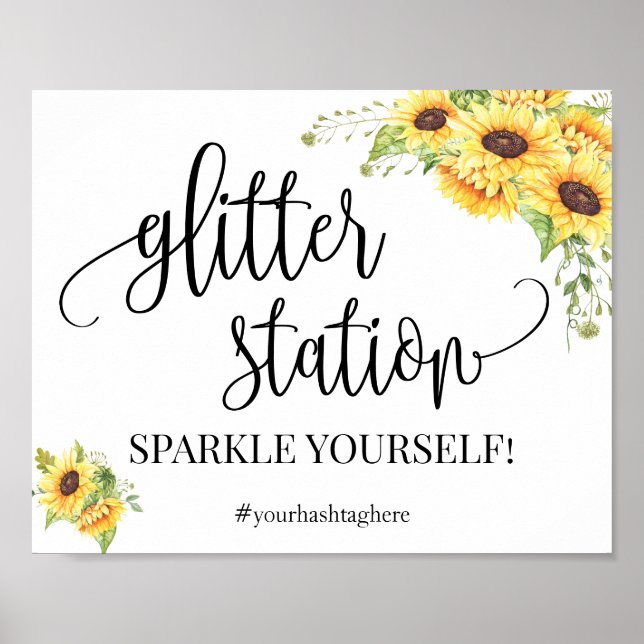 Glitter station-skylten solblommor möhippa poster (Framsidan)