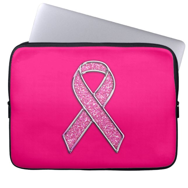 Glitter Stil Rosa Ribbon Awareness Fuchsia Laptop Sleeve (Framsidan)