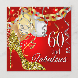 Glitter Stiletto 60:e födelsedagen red guld Inbjudningar