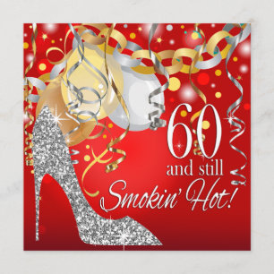 Glitter Stiletto 60:e födelsedagen red silver Inbjudningar