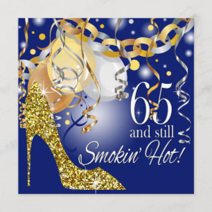 Glitter Stiletto 65e Birthday royal blå guld Inbjudningar
