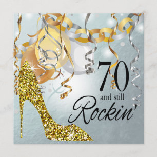 Glitter Stiletto 70-årsfirande silver guld Inbjudningar