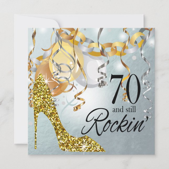 Glitter Stiletto 70:e födelsedagen | silver guld Inbjudningar (Framsida)