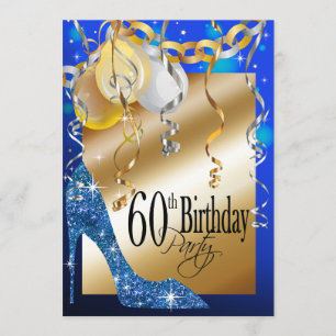 Glitter Stiletto Ballons 60:e födelsedagsblått Inbjudningar