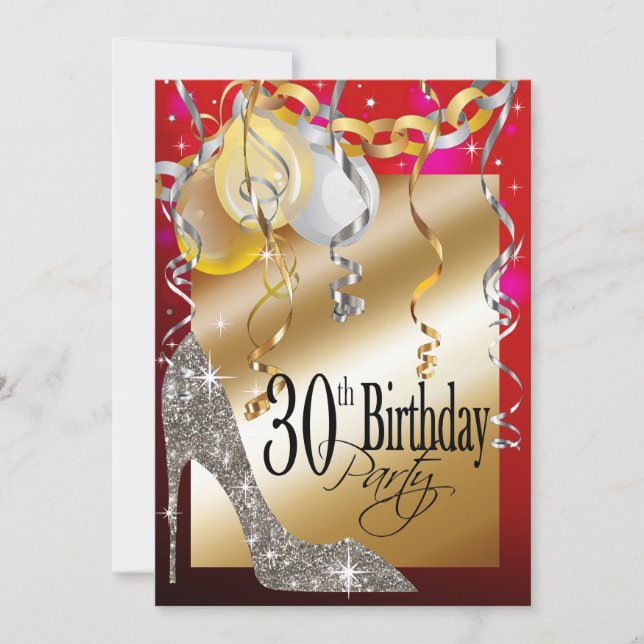 Glitter Stiletto Balloons 21:a födelsedagsrött Inbjudningar (Framsida)