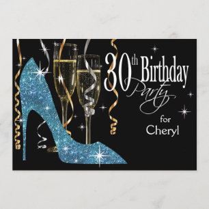 Glitter Stiletto Champagne 30-års födelsedag babyb Inbjudningar
