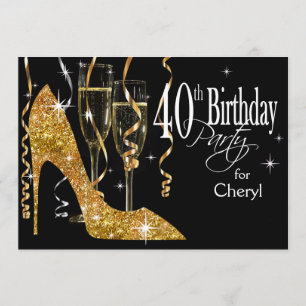 Glitter Stiletto Champagne 40-års födelsedag guld Inbjudningar