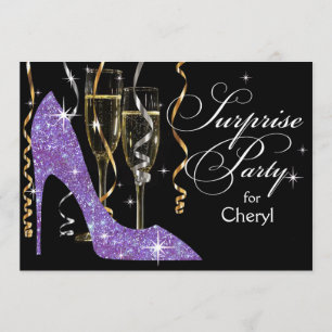 Glitter Stiletto Champagne Överraskning Födelsedag Inbjudningar