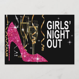 Glitter Stiletto Champagne Tjejkväll fuschia Inbjudningar