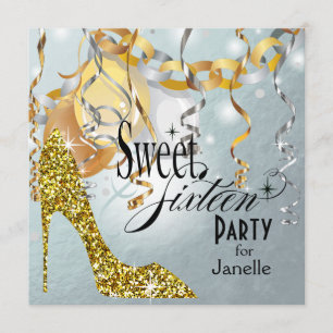Glitter Stiletto Silver Foil Sweet 16 Party Inbjudningar