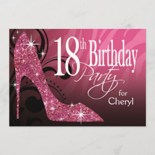 Glitter Stiletto Zebra 18-årsdag rosa Inbjudningar