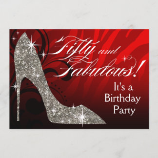 Glitter Stiletto Zebra 50 & Fabulous Birthday Red Inbjudningar