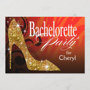 Glitter Stiletto Zebra Bachelorette Party orange Inbjudningar