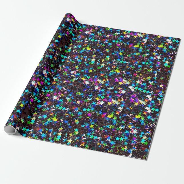 glitter stjärnor på svart presentpapper (Utrullad)