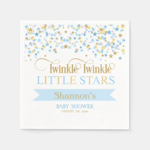 Glitter Stjärnor Tvilling Babyshower Blå & Guld Pappersservett