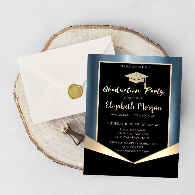 Glitter Studentmössa,Blåmetall Inbjudningar (Skapare uppladdad)