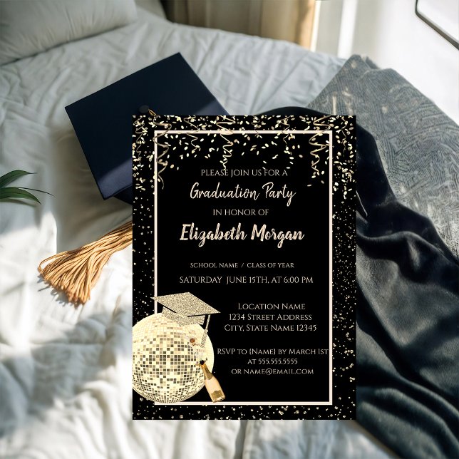 Glitter Studentmössa,Disco Boll confetti, Vin Inbjudningar (Skapare uppladdad)