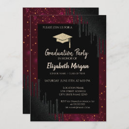 Glitter Studentmössa,Konfetti, svarta diskar, röd Inbjudningar