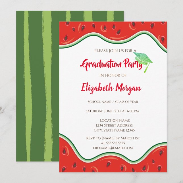 Glitter Studentmössa,Vattenmelon Studenten Inbjudningar (Fram/baksida)